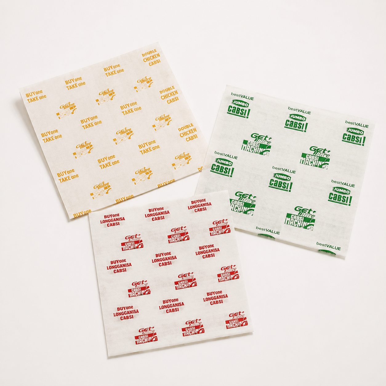PE coated paper sheets with printed sample designs